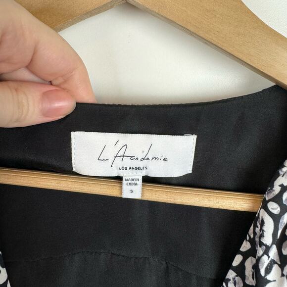 L'Academie Joyce Belted Mini Cocktail Dress Black White Abstract Cheetah Size S - Picture 10 of 16